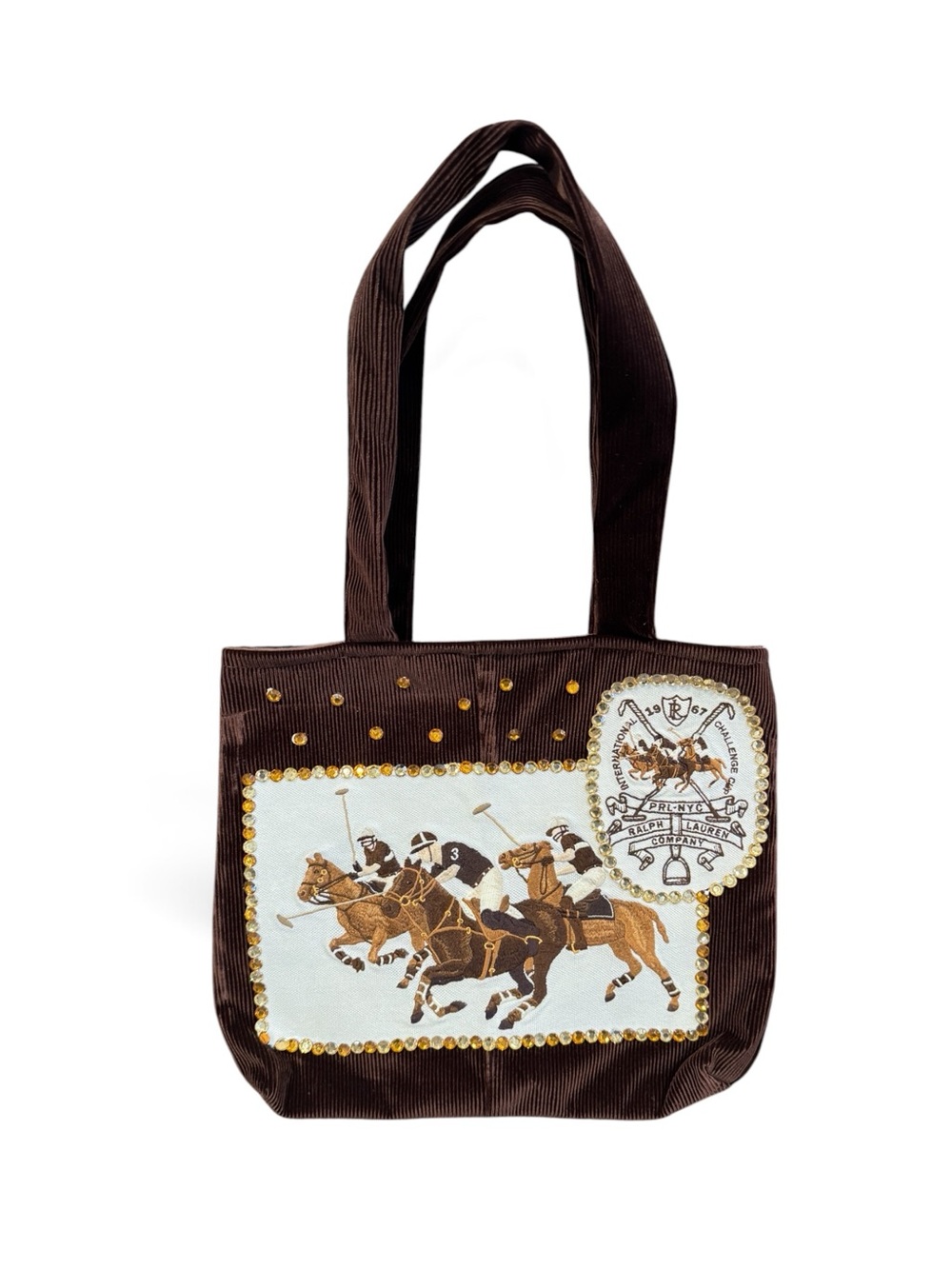 Brown Polo Corduroy Tote Bag with Patch made from authentic Ralph Lauren apparel